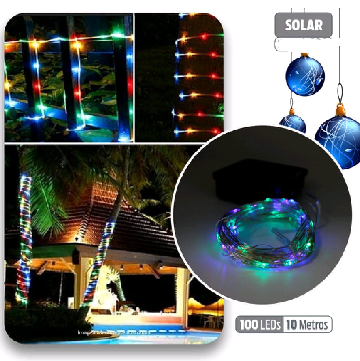 100 LED NAVIDEÑO SOLAR de 10 metros